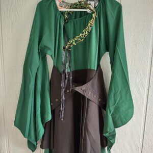 4 Pc M NwT Medieval Renaissance Fairy Costume Dress w Socks, Ears, Crown
